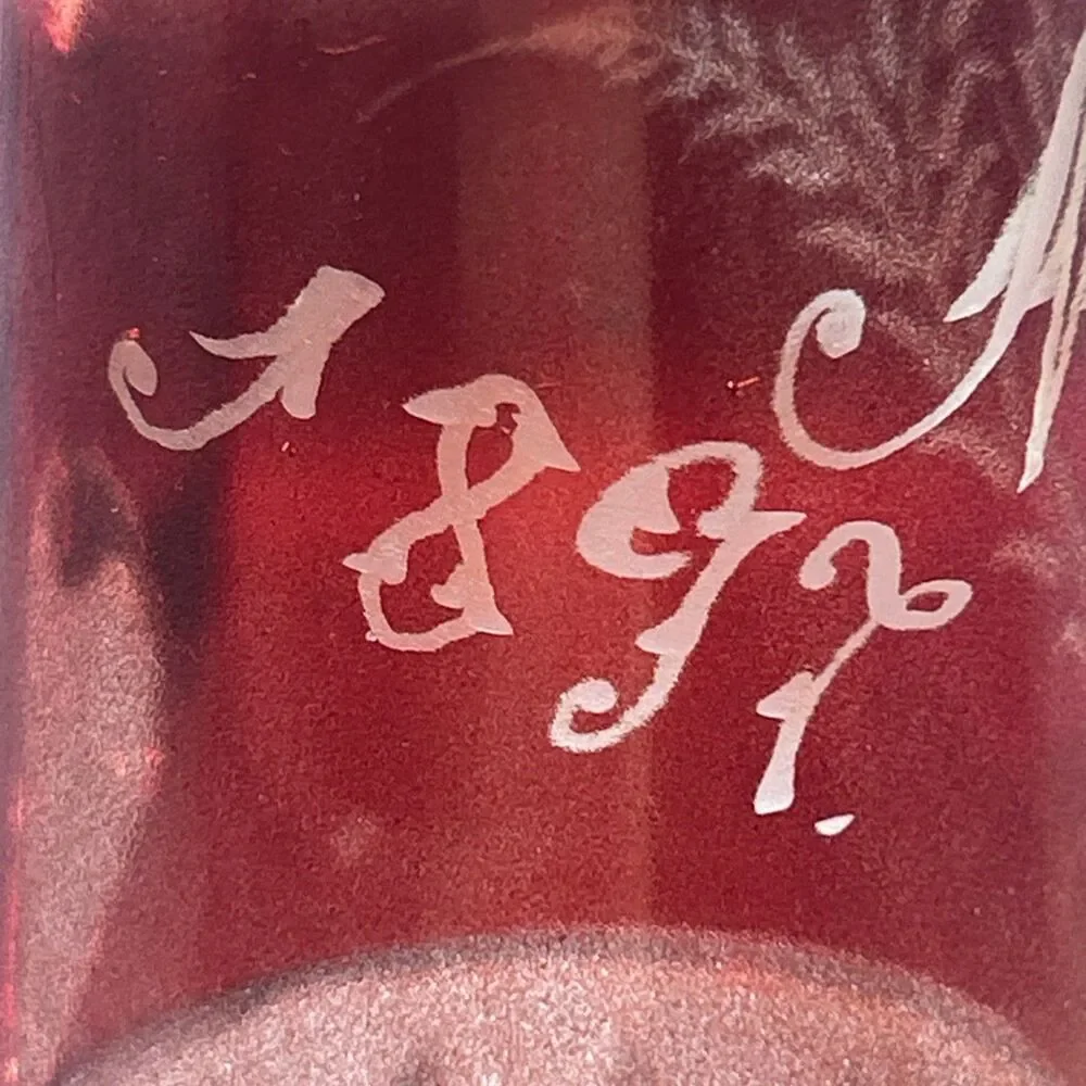 Antique Ruby Etched Pitcher Mother/mama 1904